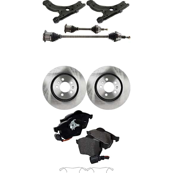 7-Piece Kit Front, Driver and Passenger Side Axle Assembly - New 7-Piece Kit FWD, Includes (1) Brake Pad Set, (2) Brake Disc, (2) Control Arm and (2) Axle Assembly