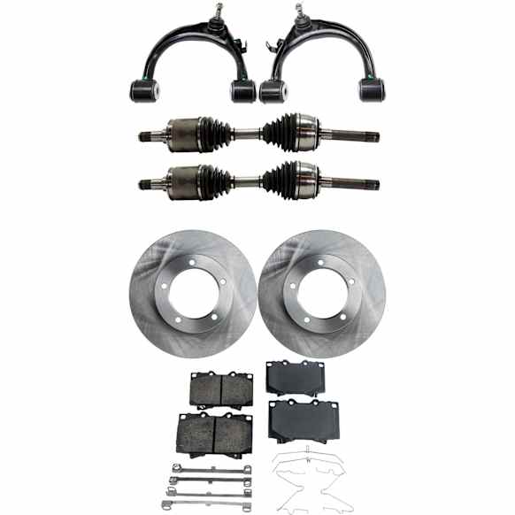 7-Piece Kit Front, Driver and Passenger Side Axle Assembly - New 7-Piece Kit, 4.7L, 8Cyl, Includes (2) Brake Disc, (1) Brake Pad Set, (2) Axle Assembly and (2) Control Arm