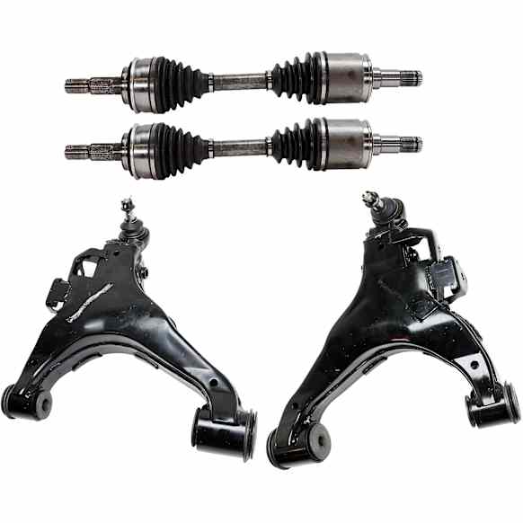 7-Piece Kit Front, Driver and Passenger Side Axle Assembly - New 7-Piece Kit 4WD, Includes (1) Brake Pad Set, (2) Control Arm, (2) Axle Assembly and (2) Brake Disc