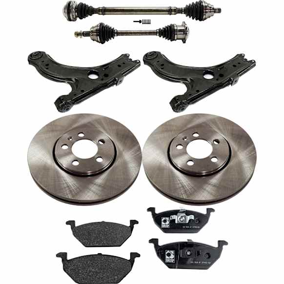 8-Piece Kit Front, Driver and Passenger Side Axle Assembly with Brake Discs, Brake Pad Set, and Control Arms, Wagon, FWD, Automatic Transmission, , Tubular Shaft, Secondary Design