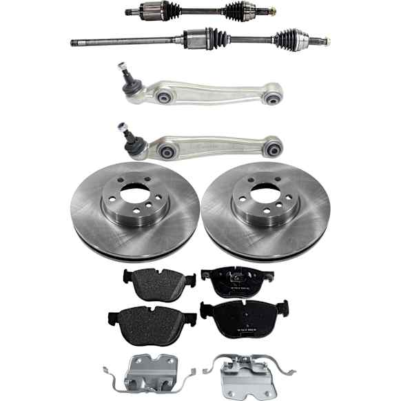 7-Piece Kit Front, Driver and Passenger Side Axle Assembly - New 7-Piece Kit, 3.0L, 6Cyl, Includes (2) Brake Disc, (1) Brake Pad Set, (2) Control Arm and (2) Axle Assembly