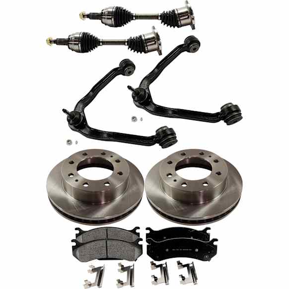 7-Piece Kit Front, Driver and Passenger Side Axle Assembly - New 7-Piece Kit, Includes (1) Brake Pad Set, (2) Control Arm, (2) Axle Assembly and (2) Brake Disc