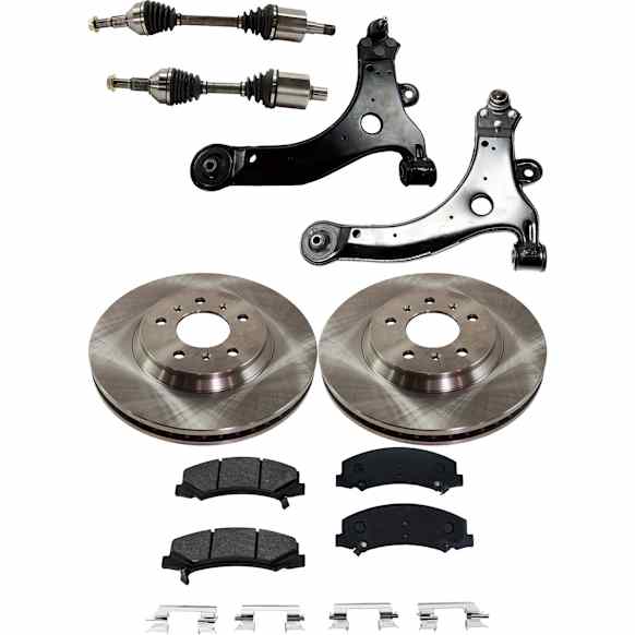 7-Piece Kit Front, Driver and Passenger Side Axle Assembly - New 7-Piece Kit, 5.3L, 8Cyl, Includes (2) Brake Disc, (1) Brake Pad Set, (2) Control Arm and (2) Axle Assembly