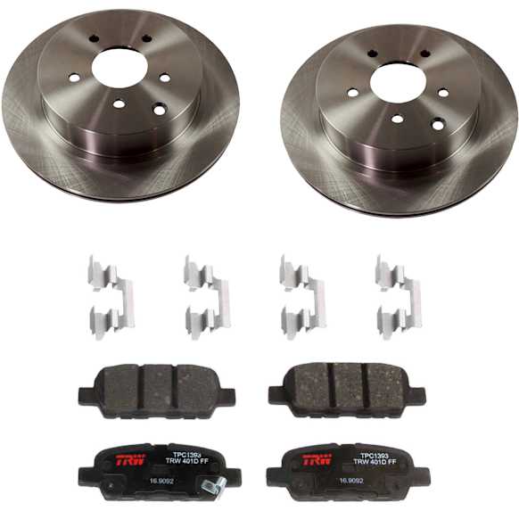 KIT-TRW101221-1975 2-Wheel Set Rear Brake Disc and Pad Kit, Plain Surface 5 Lugs 308 mm Ceramic Premium Friction Series, Includes (1) Brake Pad Set and (2) Brake Disc
