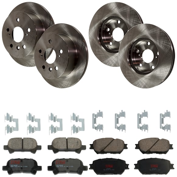 KIT-TRW101921-1111 4-Wheel Set Front and Rear Brake Disc and Pad Kit, Plain Surface 5 Lugs - Front; 5 Lugs - Rear Front-275.08 mm/Rear-268.99 mm Ceramic Premium Friction Series, Includes (4) Disc and (2) Pad Set