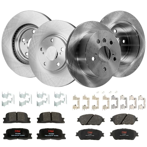 KIT-TRW101921-748 4-Wheel Set Front and Rear Brake Disc and Pad Kit, Plain Surface 5 Lugs - Front; 5 Lugs - Rear Front-295.91 mm/Rear-268.99 mm Ceramic Premium Friction Series, Includes (4) Disc and (2) Pad Set