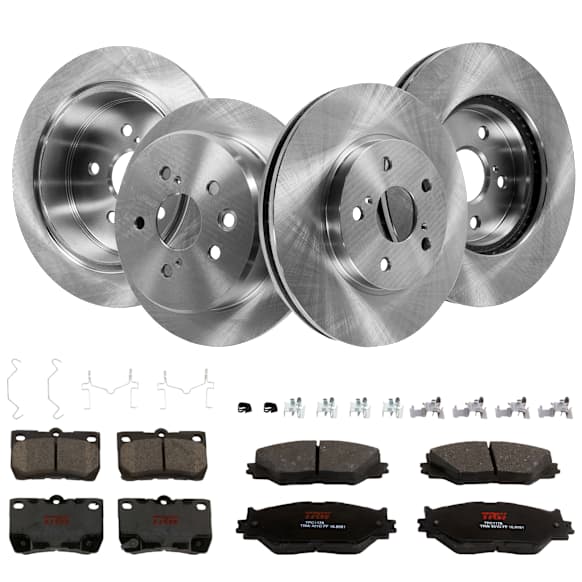 KIT-TRW101921-768 4-Wheel Set Front and Rear Brake Disc and Pad Kit, Plain Surface 5 Lugs - Front; 5 Lugs - Rear Front-295.91 mm/Rear-291.08 mm Ceramic Premium Friction Series, Includes (4) Disc and (2) Pad Set
