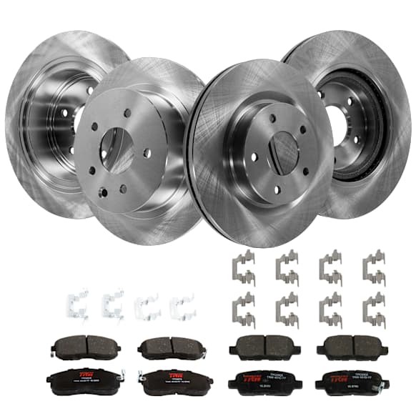 2009 Nissan Altima - 4-Wheel Set Front and Rear Brake Disc and Pad Kit, Plain Surface, 5 Lugs - Front; 5 Lugs - Rear, Front-295.91 mm/Rear-291.59 mm, Ceramic, 2.5L 4Cyl, Premium Friction Series Includes (4) Disc and (2) Pad Set