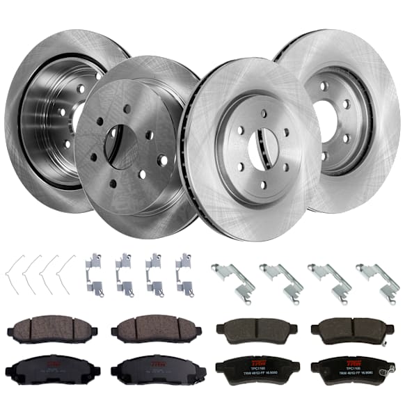 KIT-TRW101921-983 4-Wheel Set Front and Rear Brake Disc and Pad Kit, Plain Surface 6 Lugs - Front; 6 Lugs - Rear Front-295.91 mm/Rear-286 mm Ceramic Premium Friction Series, Includes (2) Pad Set and (4) Disc
