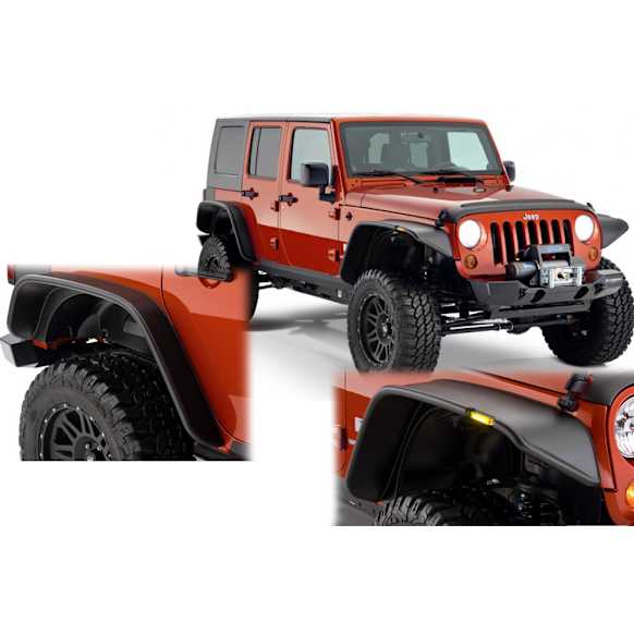 10918-07 Front and Rear, Driver and Passenger Side Fender Flares, Black Flat Style for Jeep Series