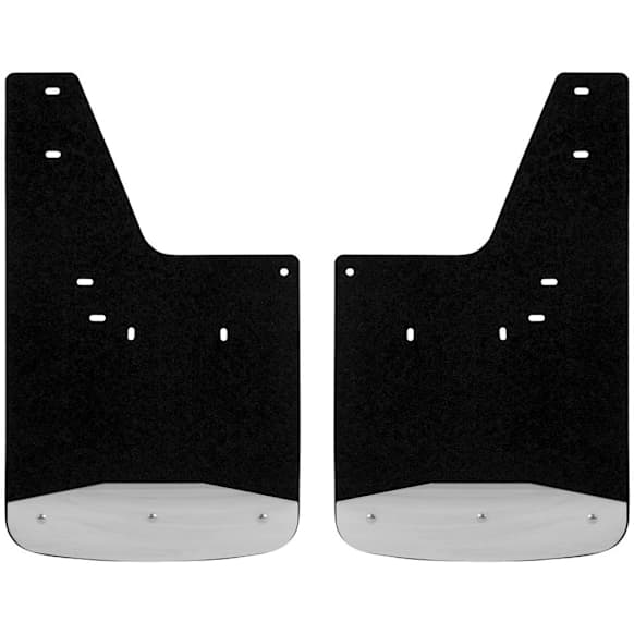 250930 Front, Driver and Passenger Side Mud Flaps, Textured Black Center/Polished Weight, Rubber and Stainless Steel, Textured Series