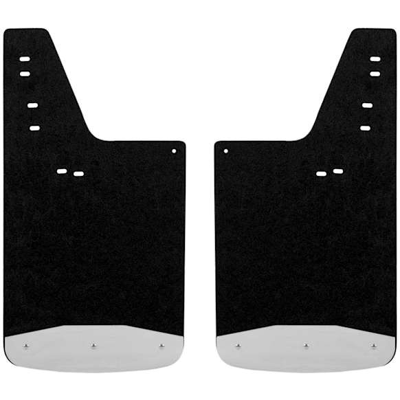 251123 Rear, Driver and Passenger Side Mud Flaps, Textured Black Center/Polished Weight, Rubber and Stainless Steel, Textured Series