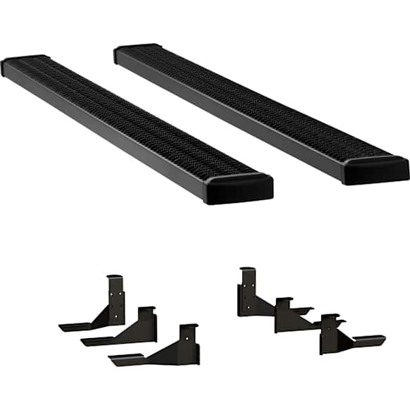 415078-401113 Running Boards, Powdercoated Textured Black, Aluminum, 3-Door, Extended Cab Pickup, 7 in. Grip Step Series