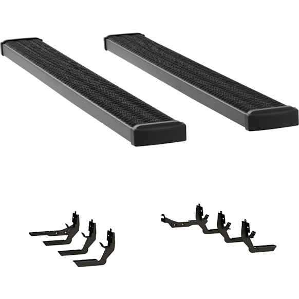 415102-401438 Running Boards, Powdercoated Textured Black, Aluminum, 76.3 in. Bed, Crew Cab Pickup, 7 in. Grip Step Series