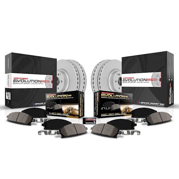 4-Wheel Set Power Stop&reg; CRK5577 Front and Rear Genuine Geomet&reg; Coated Rotor and Low-Dust Ceramic Brake Pad Kit