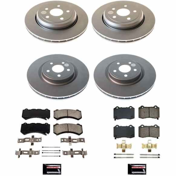 CRK8760 4-Wheel Set Front and Rear Brake Disc and Pad Kit, Plain Surface 5 Lugs 349.9 mm Ceramic Z17 Evolution Geomet Coated, Includes (1) Brake Pad Set, (2) Brake Disc and (1) Brake Disc and Pad Kit