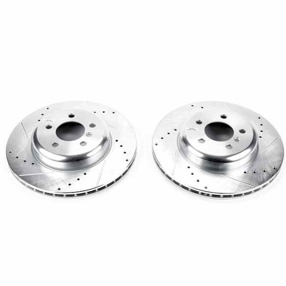 EBR1416XPR Rear Brake Disc, Silver zinc-plated, Cross-drilled and Slotted, Vented, 5 Lugs, Evolution Drilled & Slotted Series