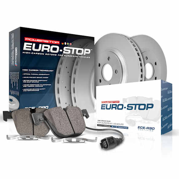 ESK528 Front Brake Disc and Pad Kit, Geomet Coated, Plain Surface, 5 Lugs, 288 mm, Semi-metallic, Euro-Stop