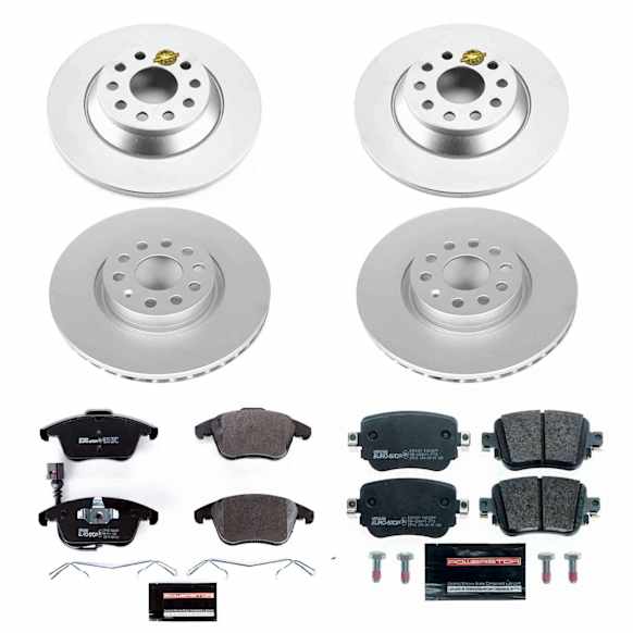 ESK7537 Front and Rear Brake Disc and Pad Kit, Geomet Coated, Plain Surface, 5 Lugs, 299.9 mm, Ceramic, Euro-Stop