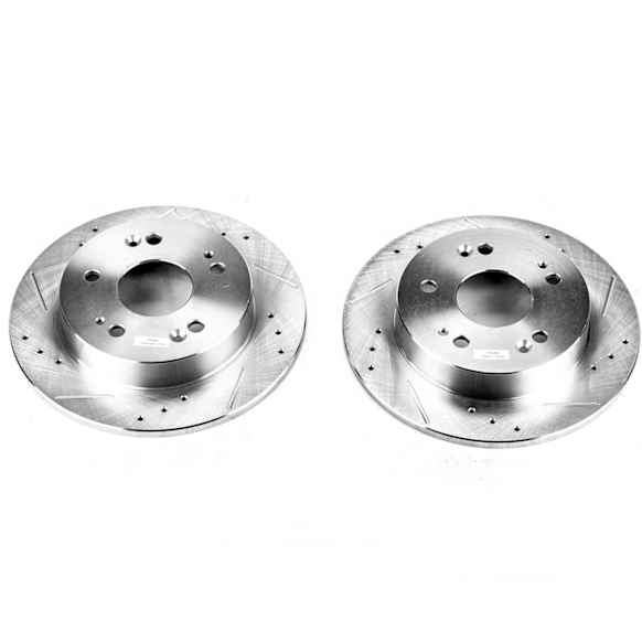 2013 Acura ILX - Rear Brake Disc, Silver zinc-plated, Cross-drilled and Slotted, Solid, 5 Lugs, 259.59 mm, 2.4L 4Cyl, Evolution Drilled & Slotted Series