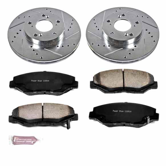 2019 Honda Civic - Front Brake Disc and Pad Kit, Silver zinc-plated, Cross-drilled and Slotted, 5 Lugs, 282 mm, Carbon Fiber Ceramic, 2.0L 4Cyl, Z36 Extreme Truck And Tow