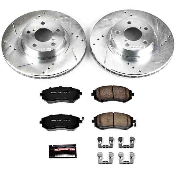 K1124 Front Brake Disc and Pad Kit, Cross-drilled and Slotted 5 Lugs 277 mm Carbon Fiber Ceramic Z23 Evolution Sport Series