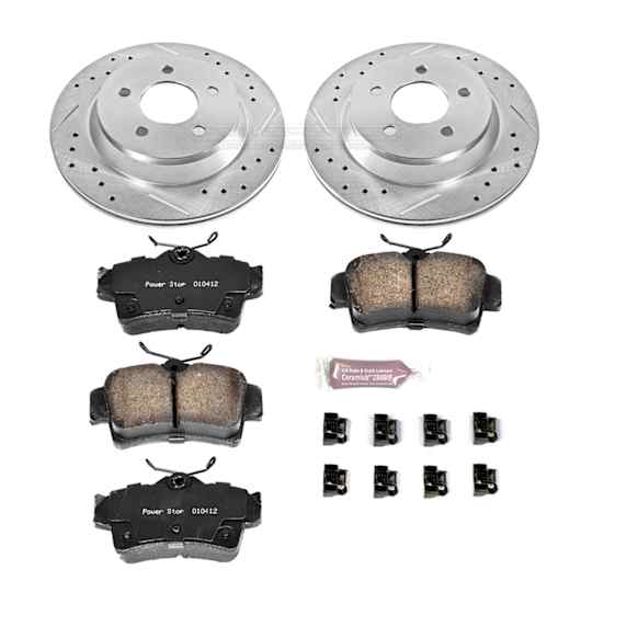 K1306 Rear Brake Disc and Pad Kit, Cross-drilled and Slotted 5 Lugs 296 mm Carbon Fiber Ceramic Z23 Evolution Sport Series