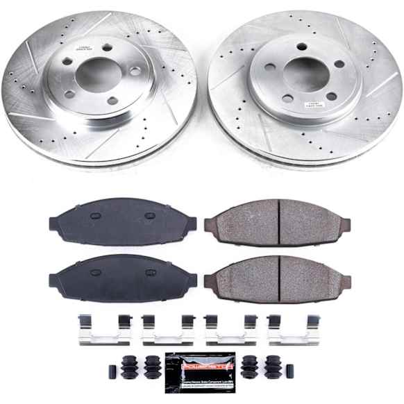 K1364 Front Brake Disc and Pad Kit, Silver zinc-plated, Cross-drilled and Slotted, 5 Lugs, 305.05 mm, Carbon Fiber Ceramic, Z23 Evolution Sport Series