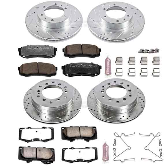 4-Wheel Set Power Stop&reg; K138-36 Front and Rear Z36 Truck Carbon-Fiber Ceramic Brake Pad and Drilled & Slotted Rotor Kit