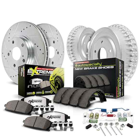 K15086DK-26 4-Wheel Set Brake Disc And Drum Kit, Cross-drilled and Slotted 4 Lugs 200 mm, Z26 Street Warrior Carbon-Fiber Ceramic Series, Includes (1) Brake Disc and Pad Kit and (1) Brake Drum and Shoe Kit