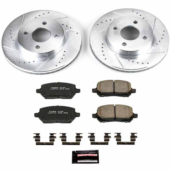 K1604 Front Brake Disc and Pad Kit, Silver zinc-plated, Cross-drilled and Slotted, 4 Lugs, 256 mm, Carbon Fiber Ceramic, Z23 Evolution Sport Series