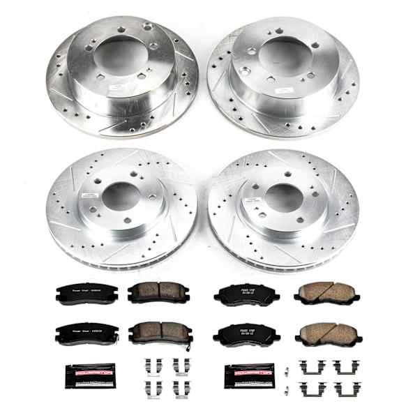 4-Wheel Set Power Stop&reg; K1683 Front and Rear Z23 Daily Carbon-Fiber Ceramic Brake Pad and Drilled & Slotted Rotor Kit