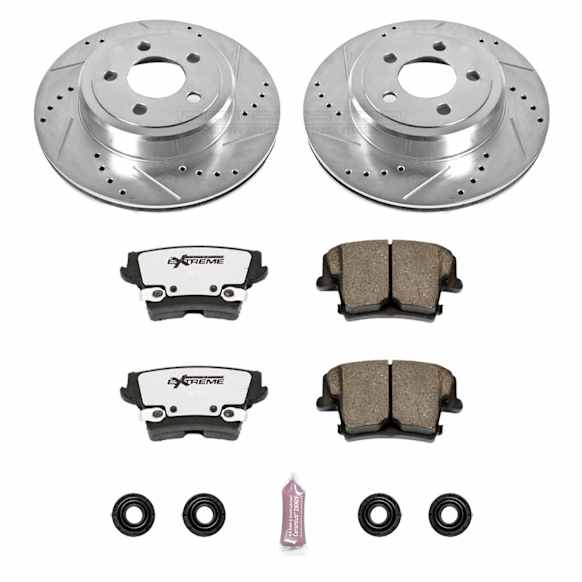 K1720-26 Rear Brake Disc and Pad Kit, Silver zinc-plated, Cross-drilled and Slotted, 5 Lugs, 320 mm, Carbon Fiber Ceramic, Z26 Street Warrior Carbon-Fiber Ceramic Series