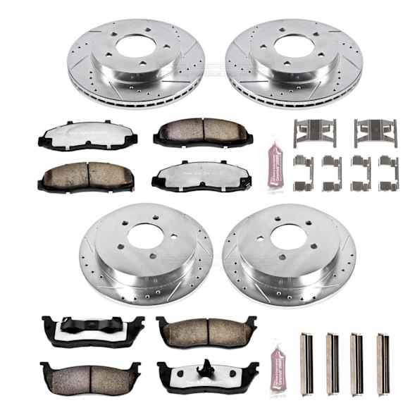 4-Wheel Set Power Stop&reg; K1868-36 Front and Rear Z36 Truck Carbon-Fiber Ceramic Brake Pad and Drilled & Slotted Rotor Kit