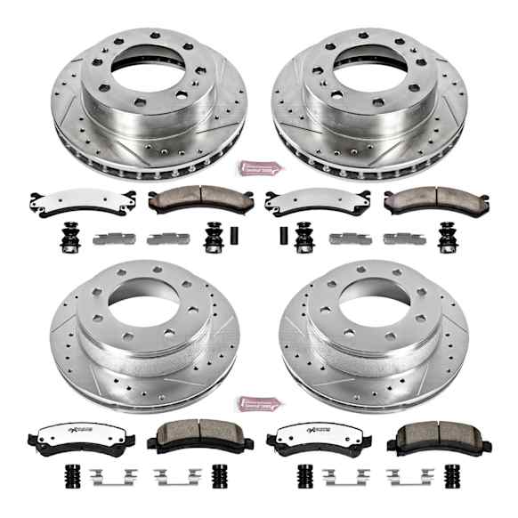 2019 Chevrolet Express 2500 - Front and Rear Brake Disc and Pad Kit, Silver zinc-plated, Cross-drilled and Slotted, 8 Lugs, 324 mm, Carbon Fiber Ceramic, 2.8L 4Cyl, Z36 Extreme Truck And Tow
