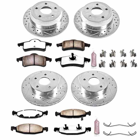 4-Wheel Set Power Stop&reg; K2148-36 Front and Rear Z36 Truck Carbon-Fiber Ceramic Brake Pad and Drilled & Slotted Rotor Kit