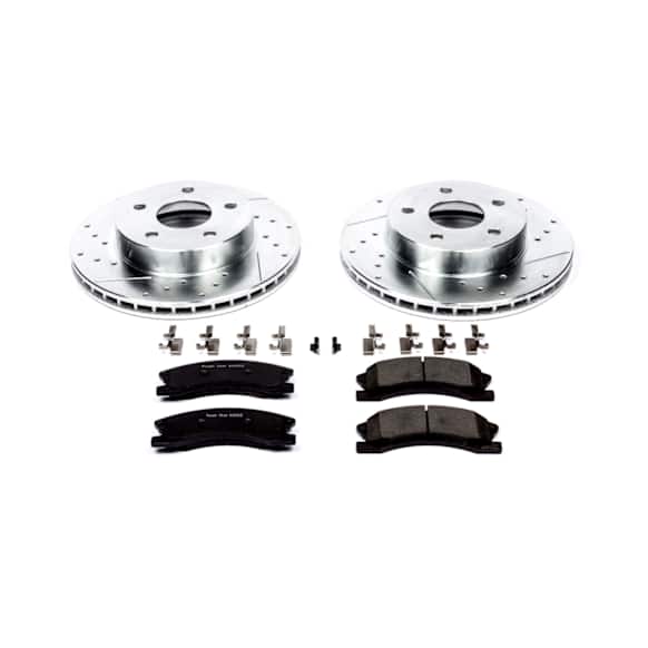 K2149 Front Brake Disc and Pad Kit, Silver zinc-plated, Cross-drilled and Slotted, 5 Lugs, 305 mm, Carbon Fiber Ceramic, Z23 Evolution Sport Series