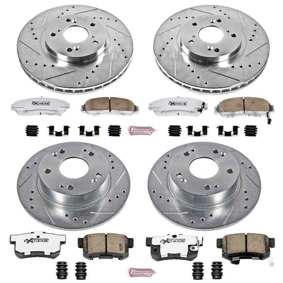 4-Wheel Set Power Stop&reg; K2297-26 Front and Rear Z26 Muscle Carbon-Fiber Ceramic Brake Pad and Drilled & Slotted Rotor Kit