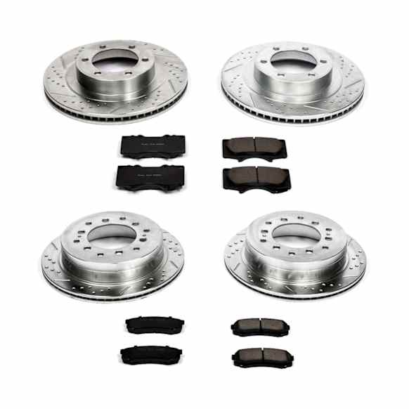 4-Wheel Set Power Stop&reg; K2422 Front and Rear Z23 Daily Carbon-Fiber Ceramic Brake Pad and Drilled & Slotted Rotor Kit