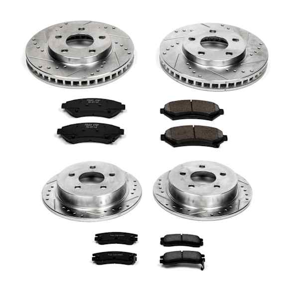 4-Wheel Set Power Stop&reg; K2554 Front and Rear Z23 Daily Carbon-Fiber Ceramic Brake Pad and Drilled & Slotted Rotor Kit