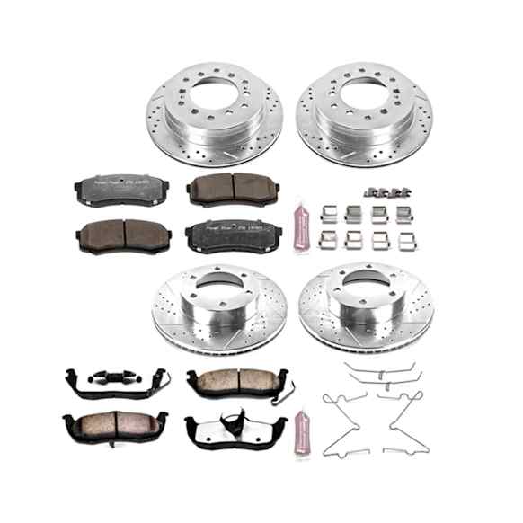 4-Wheel Set Power Stop&reg; K2756-36 Front and Rear Z36 Truck Carbon-Fiber Ceramic Brake Pad and Drilled & Slotted Rotor Kit