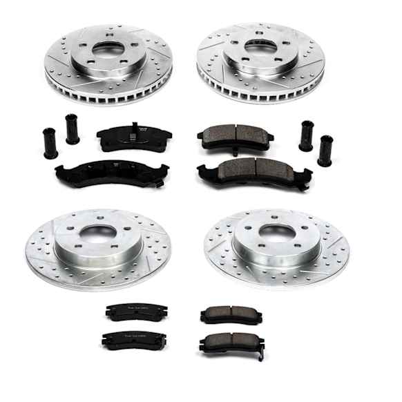 4-Wheel Set Power Stop&reg; K2761 Front and Rear Z23 Daily Carbon-Fiber Ceramic Brake Pad and Drilled & Slotted Rotor Kit