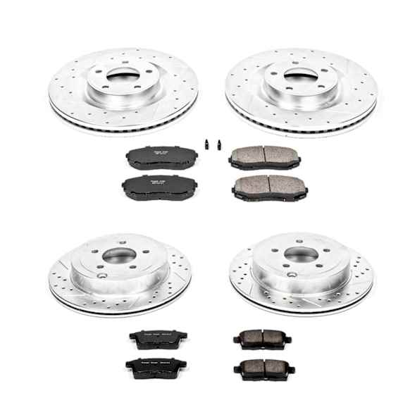 4-Wheel Set Power Stop&reg; K2829 Front and Rear Z23 Daily Carbon-Fiber Ceramic Brake Pad and Drilled & Slotted Rotor Kit