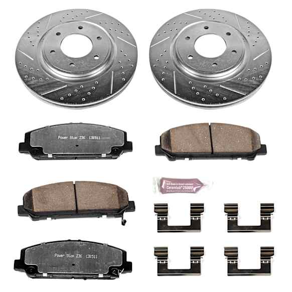 K2961-36 Front Brake Disc and Pad Kit, Silver zinc-plated, Cross-drilled and Slotted, 6 Lugs, 350 mm, Carbon Fiber Ceramic, Z36 Extreme Truck And Tow