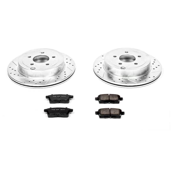 K3060 Rear Brake Disc and Pad Kit, Silver zinc-plated, Cross-drilled and Slotted, 5 Lugs, 302 mm, Carbon Fiber Ceramic, Z23 Evolution Sport Series
