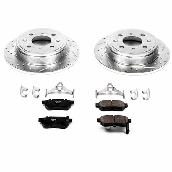 K408 Rear Brake Disc and Pad Kit, Silver zinc-plated, Cross-drilled and Slotted, 4 Lugs, 239 mm, Carbon Fiber Ceramic, Z23 Evolution Sport Series