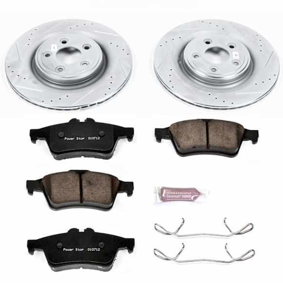 K4612 Rear Brake Disc and Pad Kit, Silver zinc-plated, Cross-drilled and Slotted, 5 Lugs, 326 mm, Carbon Fiber Ceramic, Z23 Evolution Sport Series
