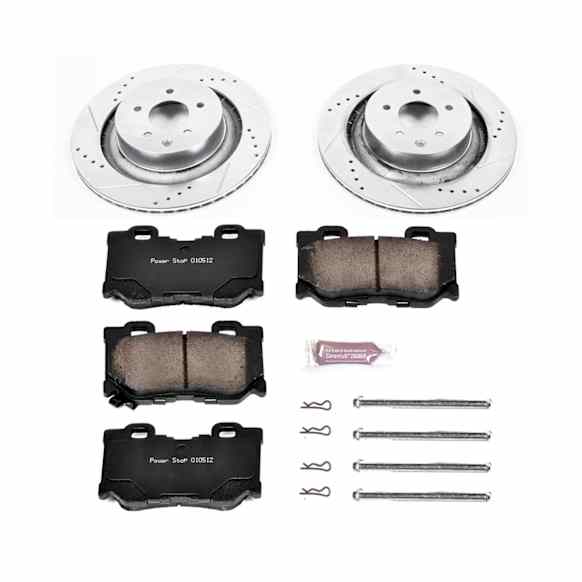 K4732 Rear Brake Disc and Pad Kit, Silver zinc-plated, Cross-drilled and Slotted, 5 Lugs, 350 mm, Carbon Fiber Ceramic, Z23 Evolution Sport Series