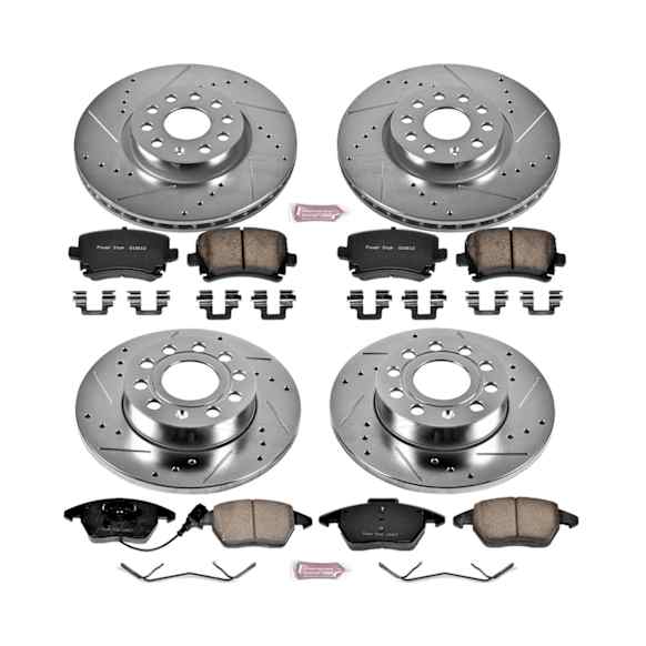 4-Wheel Set Power Stop&reg; K5363 Front and Rear Z23 Daily Carbon-Fiber Ceramic Brake Pad and Drilled & Slotted Rotor Kit
