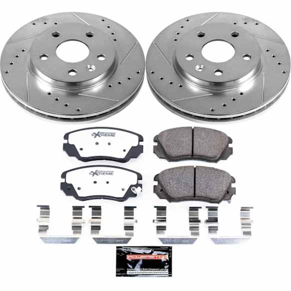 K5522-26 Front Brake Disc and Pad Kit, Silver zinc-plated, Cross-drilled and Slotted, 5 Lugs, 296 mm, Carbon Fiber Ceramic, Z26 Street Warrior Carbon-Fiber Ceramic Series